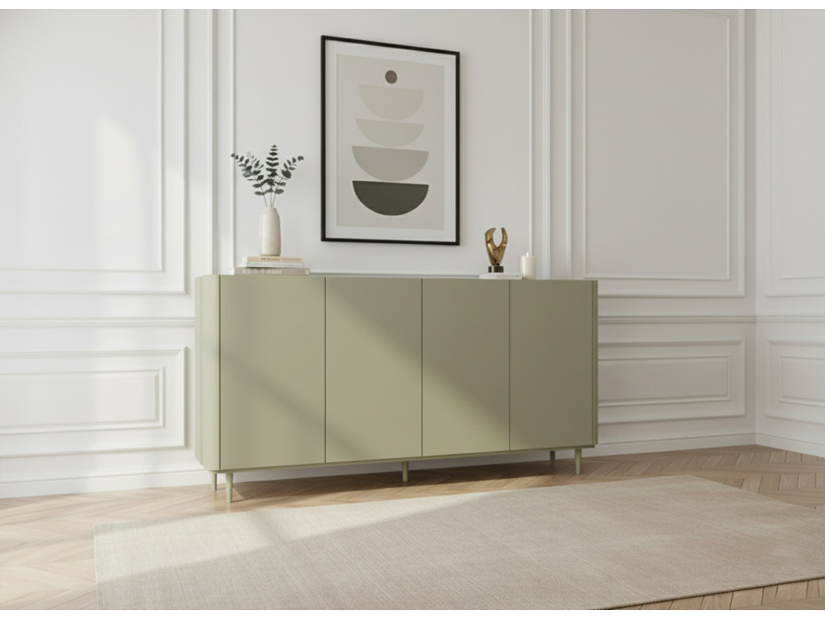 Buffet 4 portes 200 cm ANYRA pieds en bois massif vert — vue 4