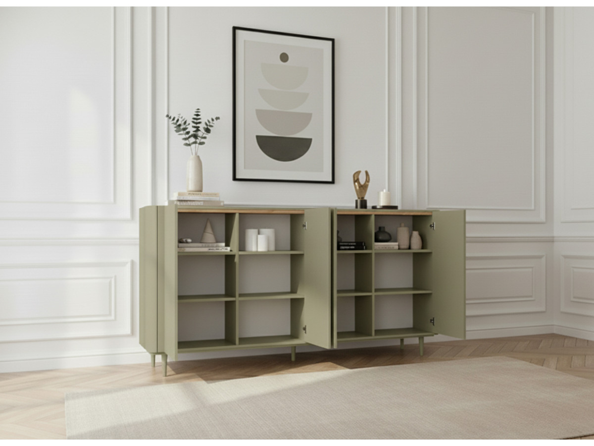 Buffet 4 portes 200 cm ANYRA pieds en bois massif vert — vue 5