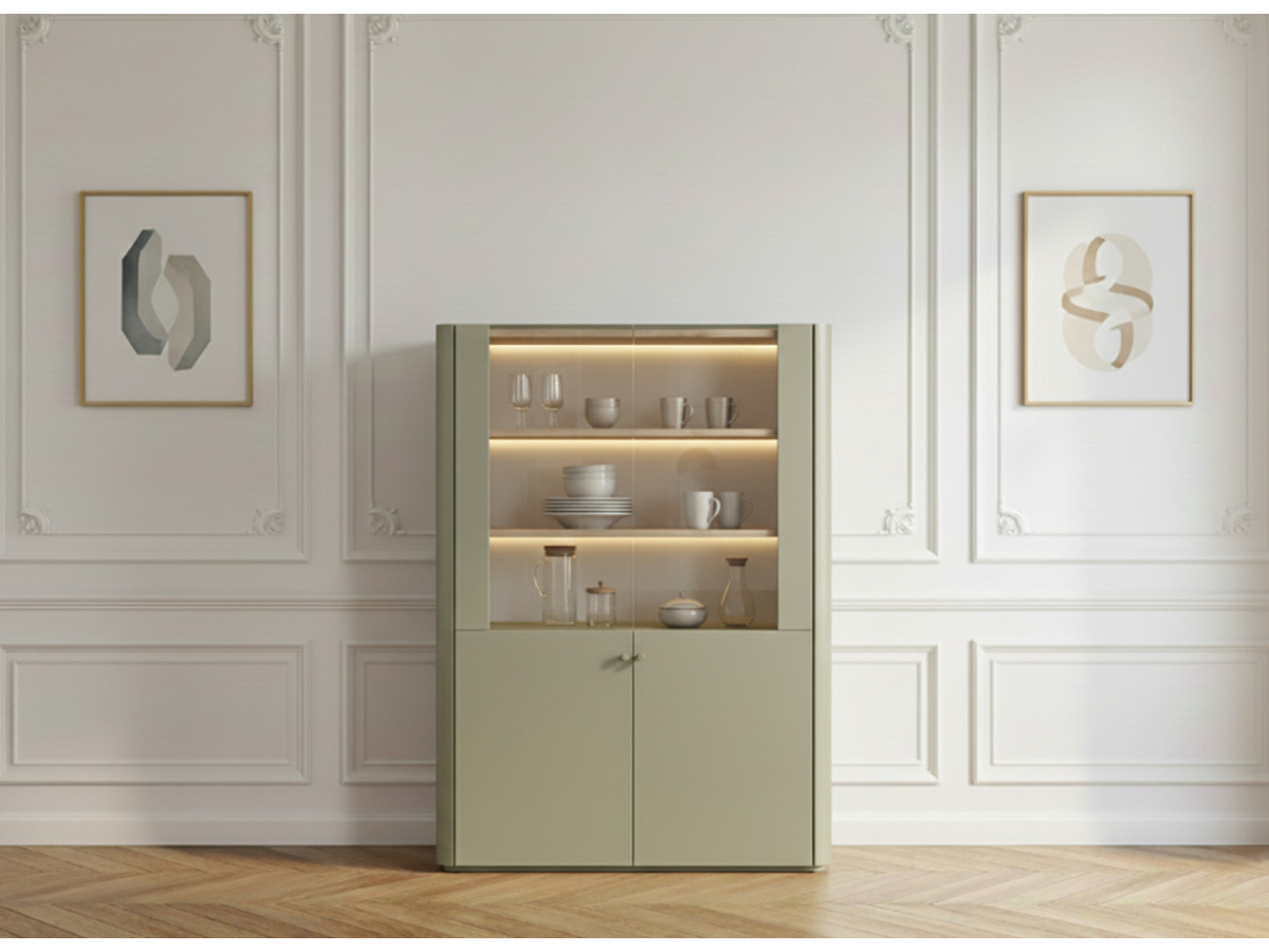 Meuble vitrine 2 portes H. 138 cm ANYRA vert — vue 4