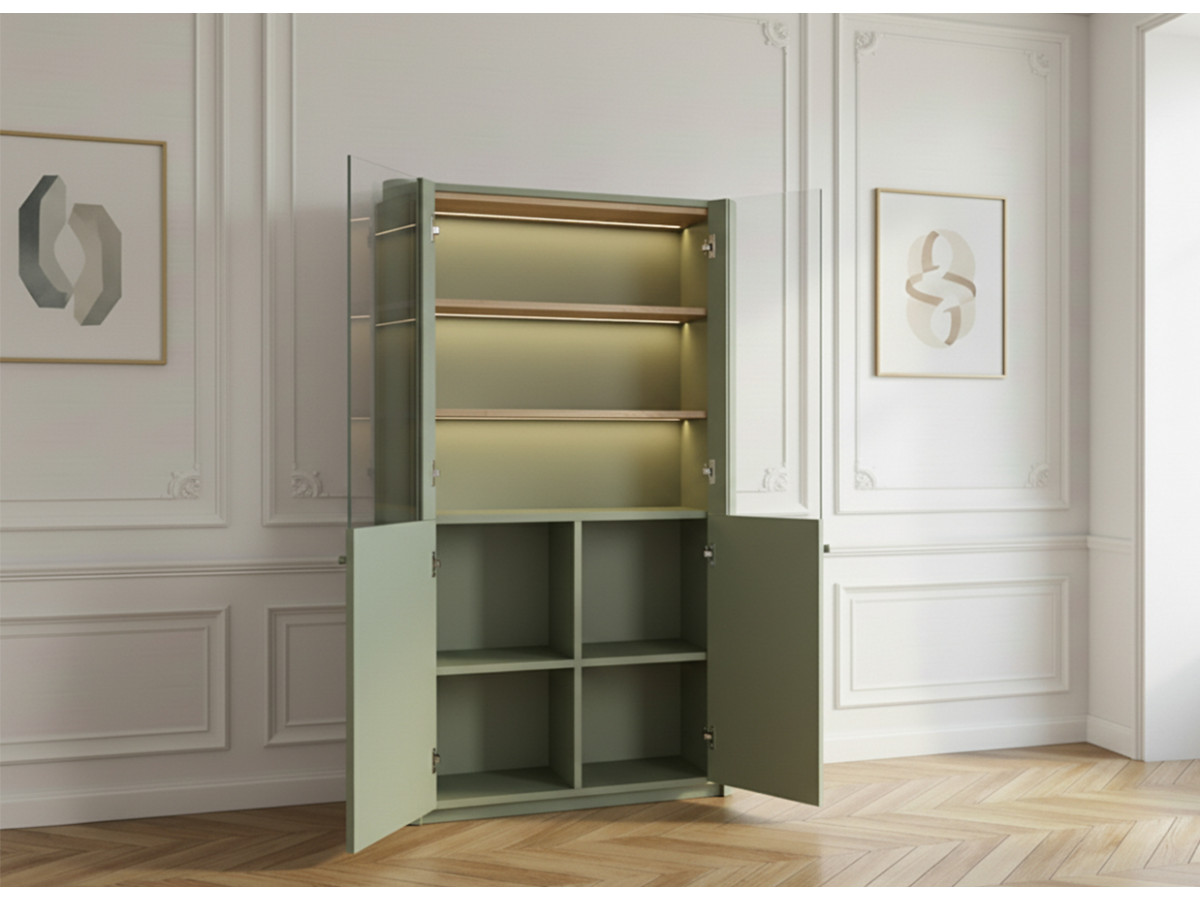 Meuble vitrine 2 portes H. 138 cm ANYRA vert — vue 6