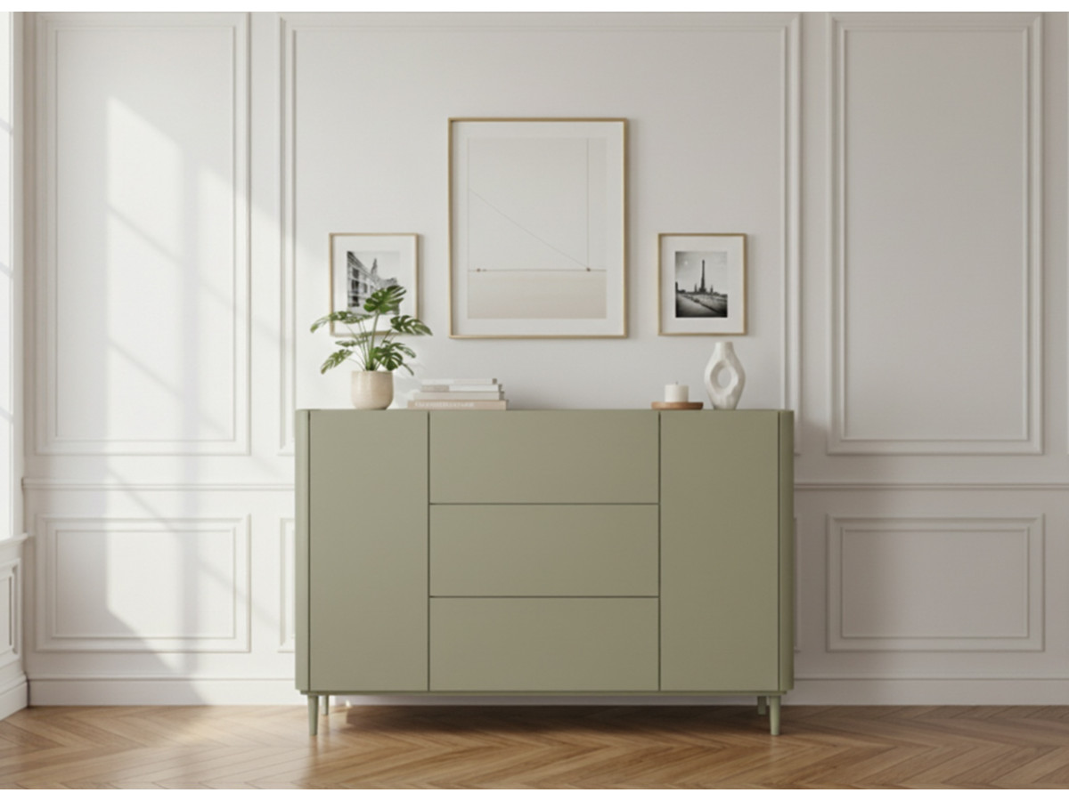 Buffet 2 portes 3 tiroirs 150 cm ANYRA pieds en bois massif