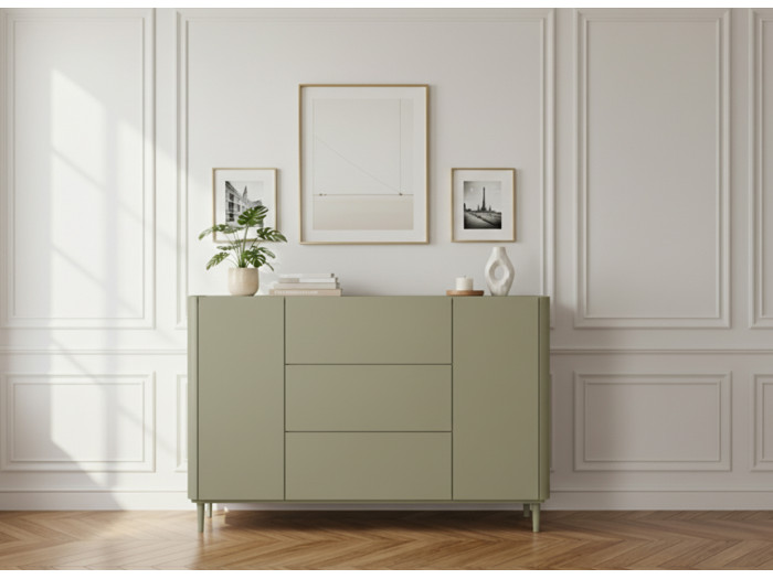 Buffet 2 portes 3 tiroirs 150 cm ANYA pieds en bois massif