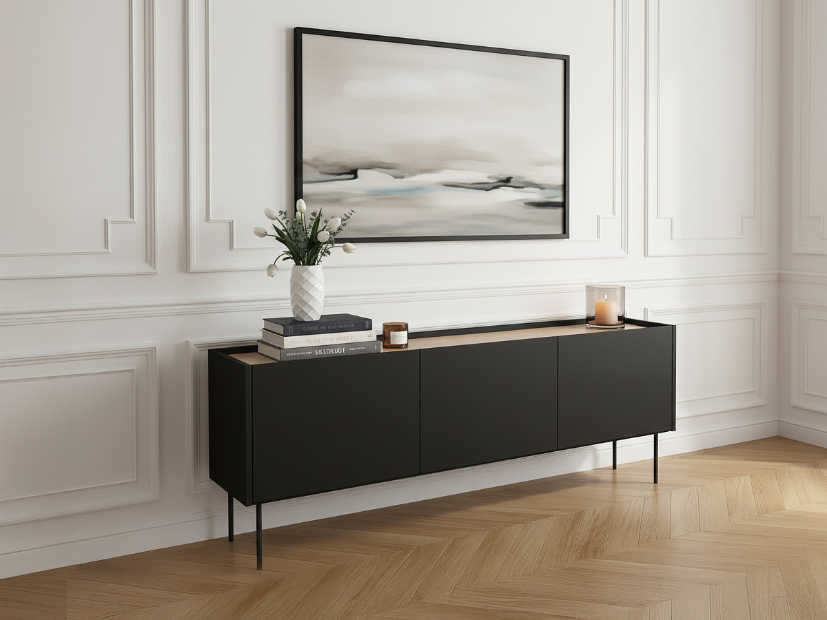 Meuble TV 3 portes 170 cm ATLAS noir — vue 6