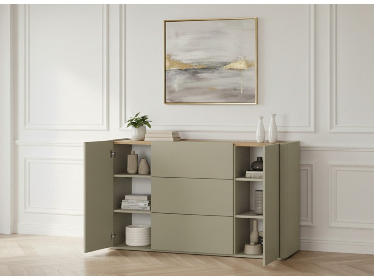 Buffet 2 portes 3 tiroirs 150 cm ANYRA vert — vue 5