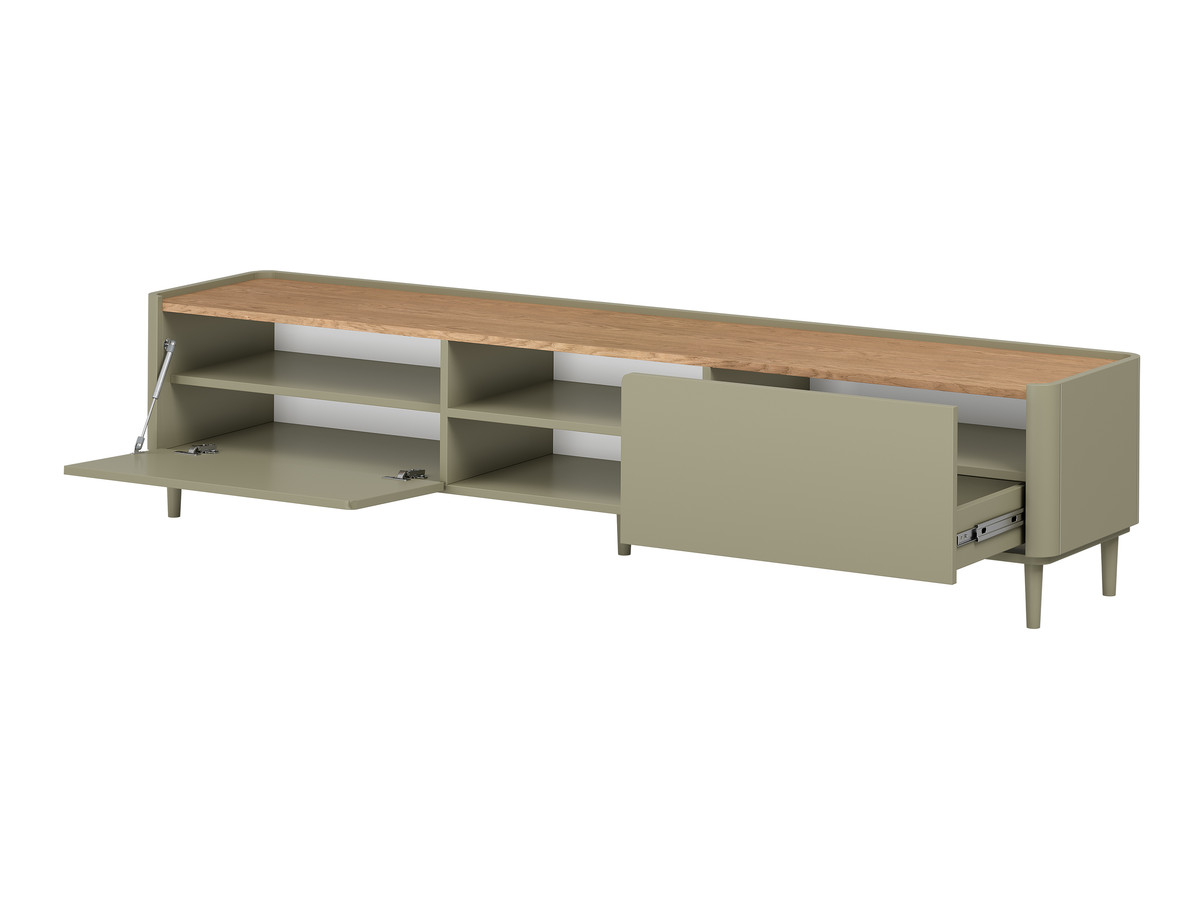 Meuble TV 1 porte 1 tiroir 220 cm ANYRA pieds en bois massif