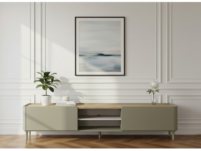 Meuble TV 1 porte 1 tiroir 220 cm ANYRA pieds en bois massif
