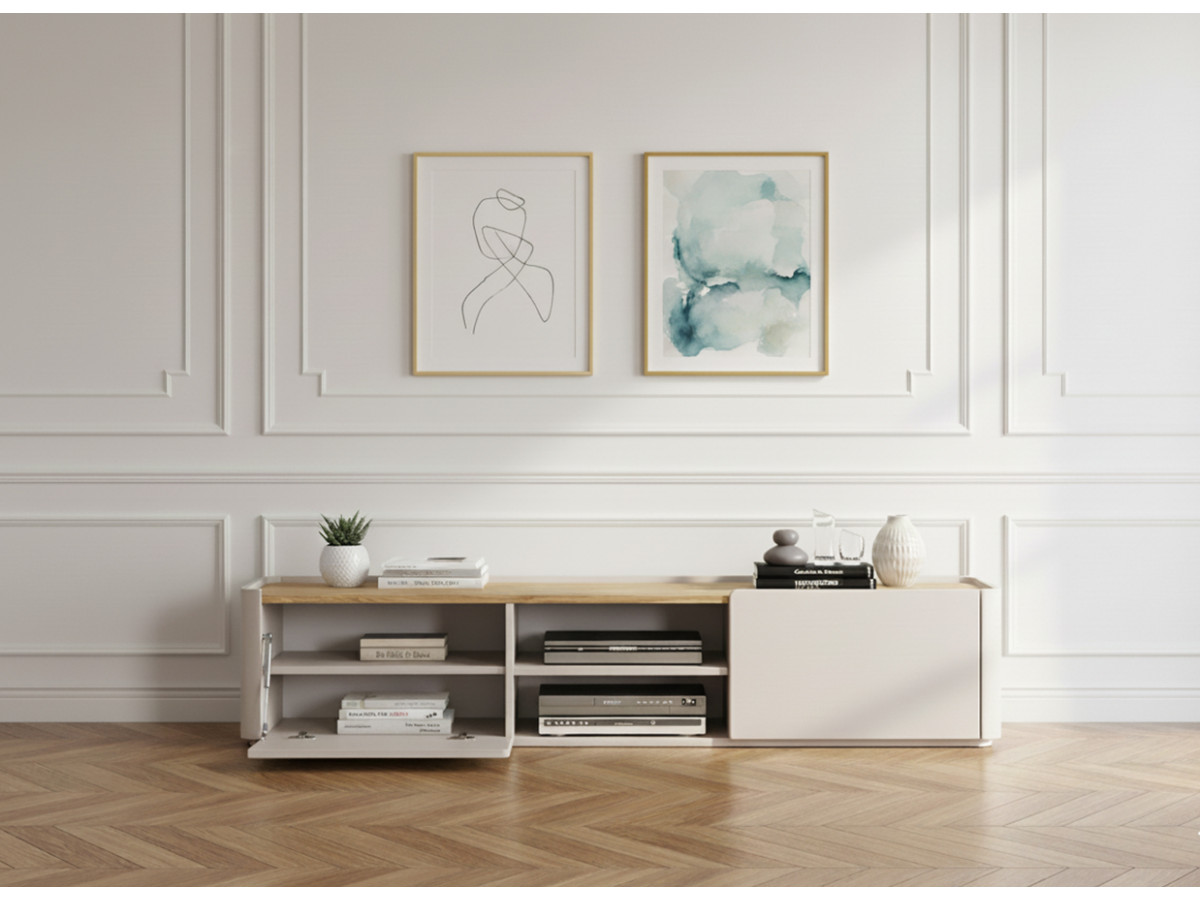 Meuble TV 1 porte 1 tiroir 220 cm ANYRA beige — vue 5