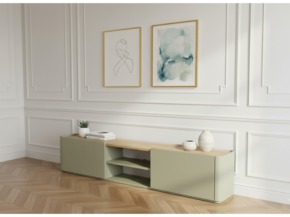 Meuble TV 1 porte 1 tiroir 220 cm ANYRA vert — vue 4