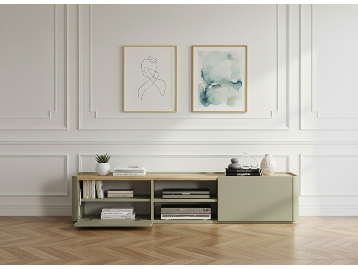 Meuble TV 1 porte 1 tiroir 220 cm ANYRA vert — vue 5