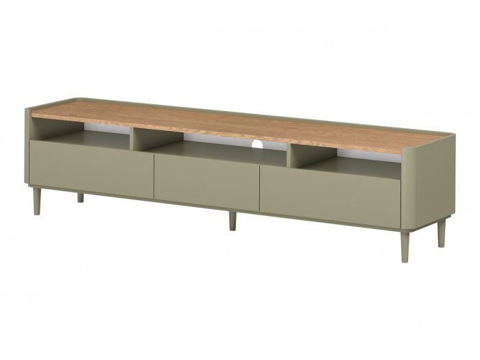 Meuble TV 1 porte 2 tiroirs 200 cm ANYA pieds en bois massif