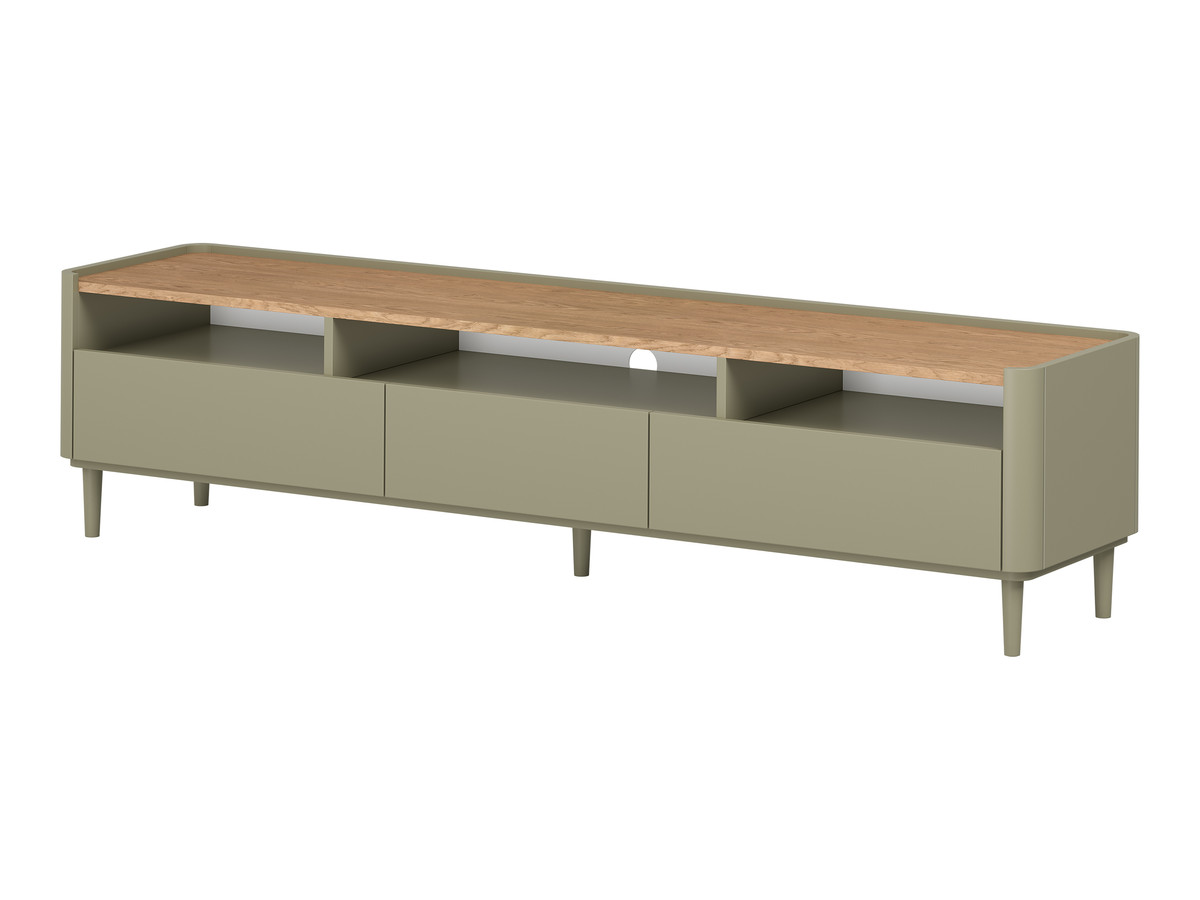 Meuble TV 1 porte 2 tiroirs 200 cm ANYRA pieds en bois massif