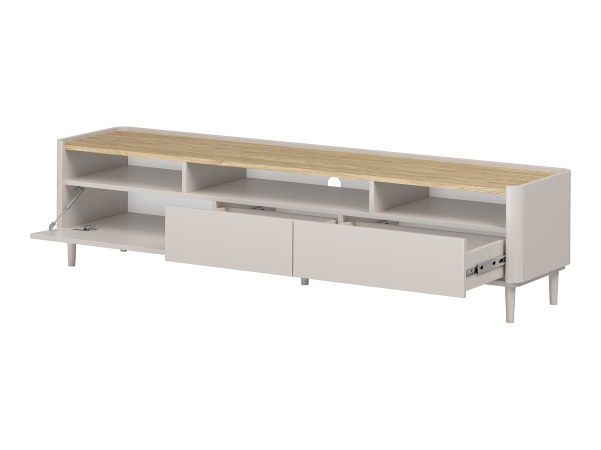 Meuble TV 1 porte 2 tiroirs 200 cm ANYRA pieds en bois massif