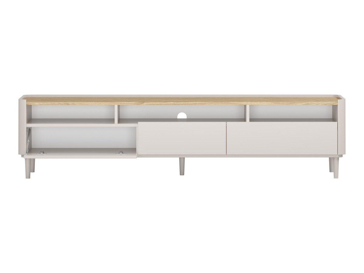 Meuble TV 1 porte 2 tiroirs 200 cm ANYRA pieds en bois massif