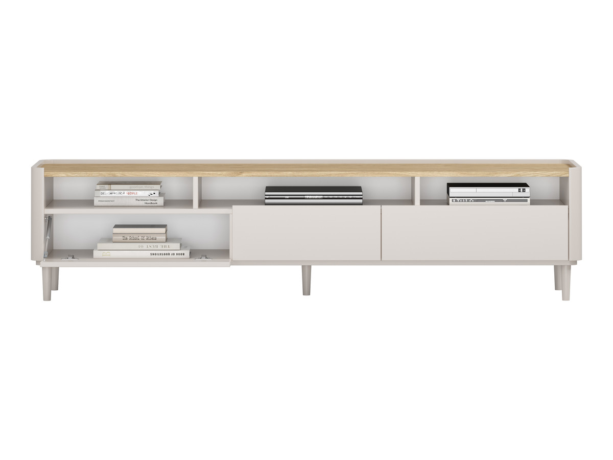Meuble TV 1 porte 2 tiroirs 200 cm ANYRA pieds en bois massif