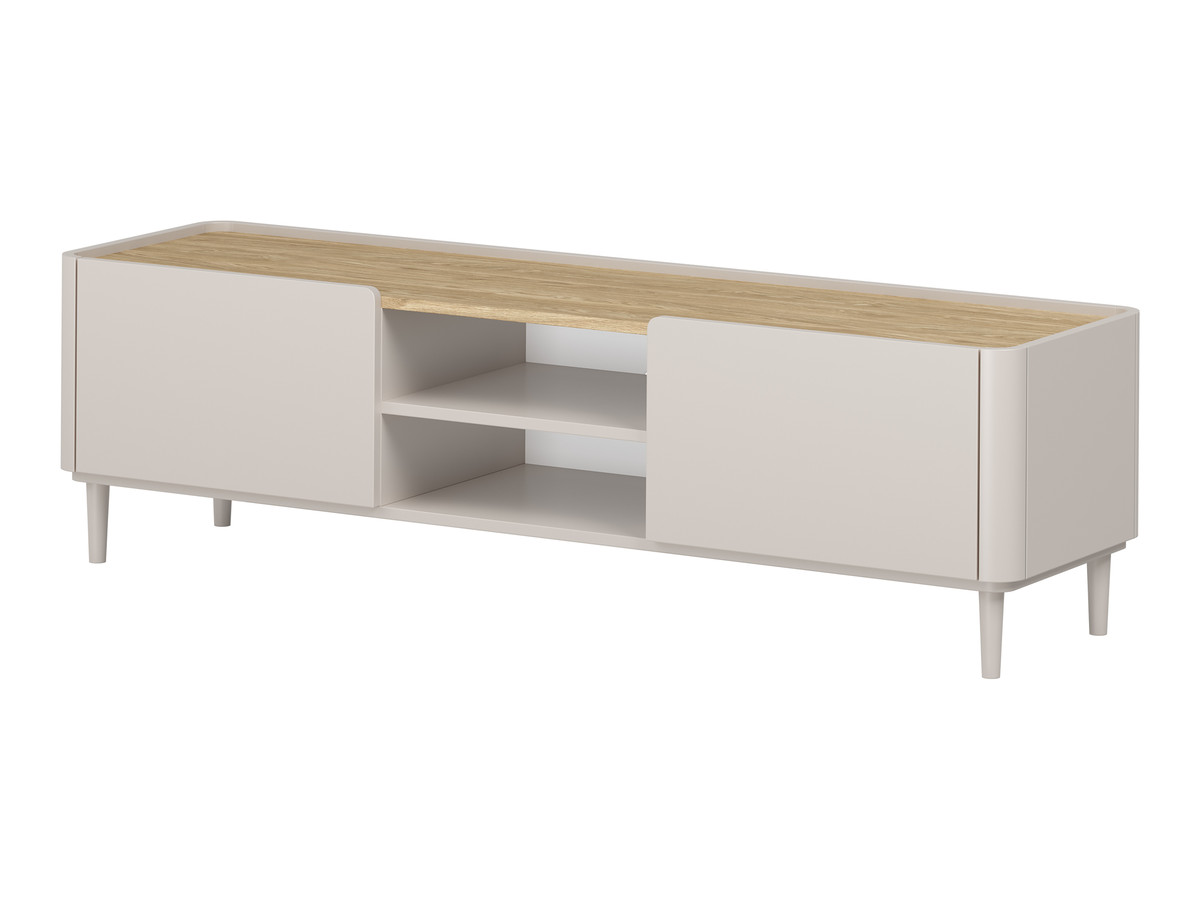 meuble tv 1 porte 1 tiroir 170 cm anyra pieds en bois massif gekleurd beige