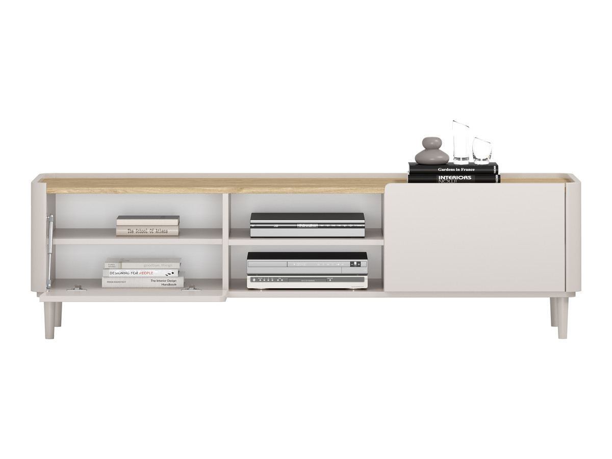 Meuble TV 1 porte 1 tiroir 170 cm ANYRA pieds en bois massif