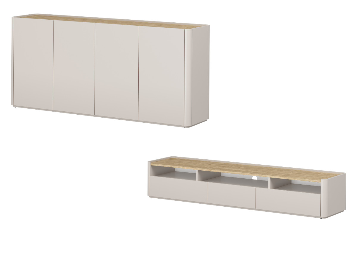anyra set met 200cm dressoir + 200cm tv-meubel gekleurd beige