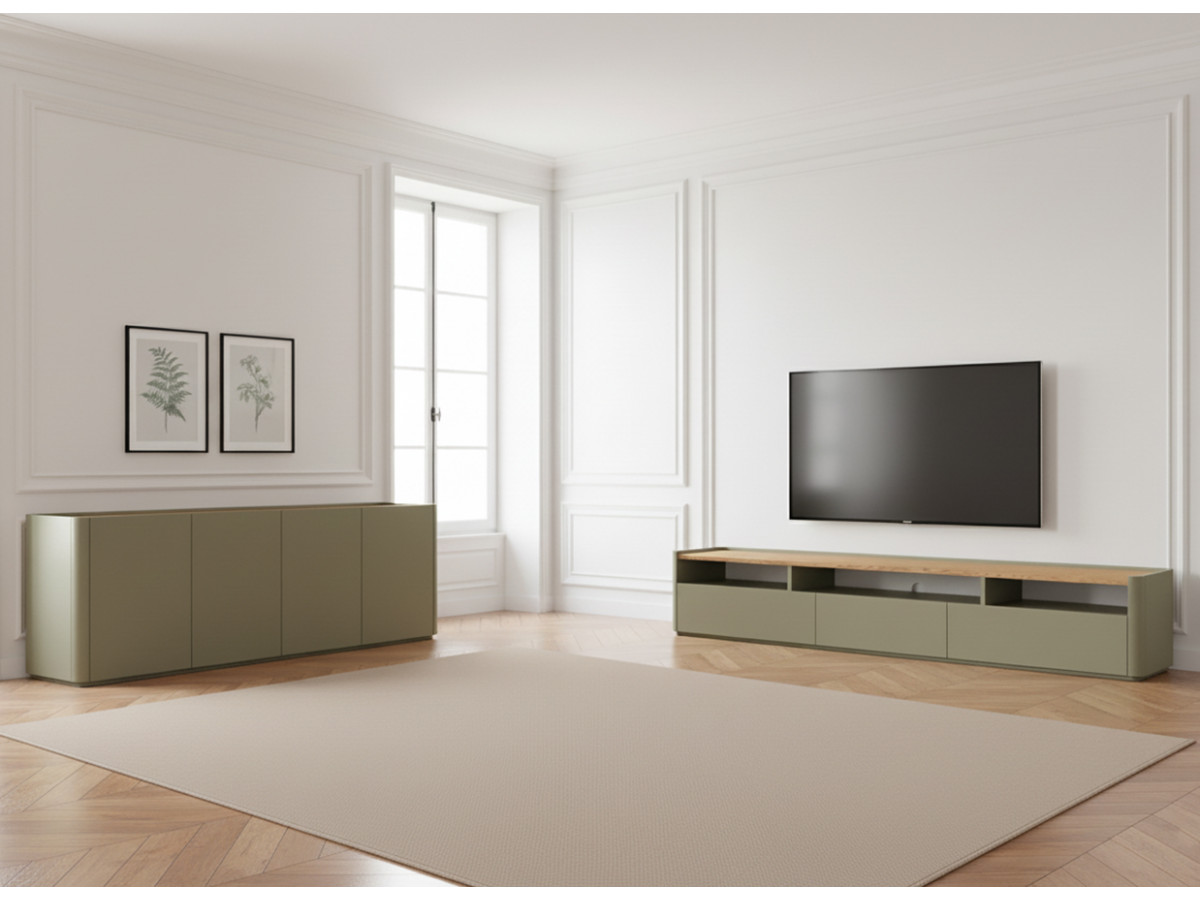 Ensemble ANYRA avec buffet 200 cm + meuble TV 200 cm vert — vue 4