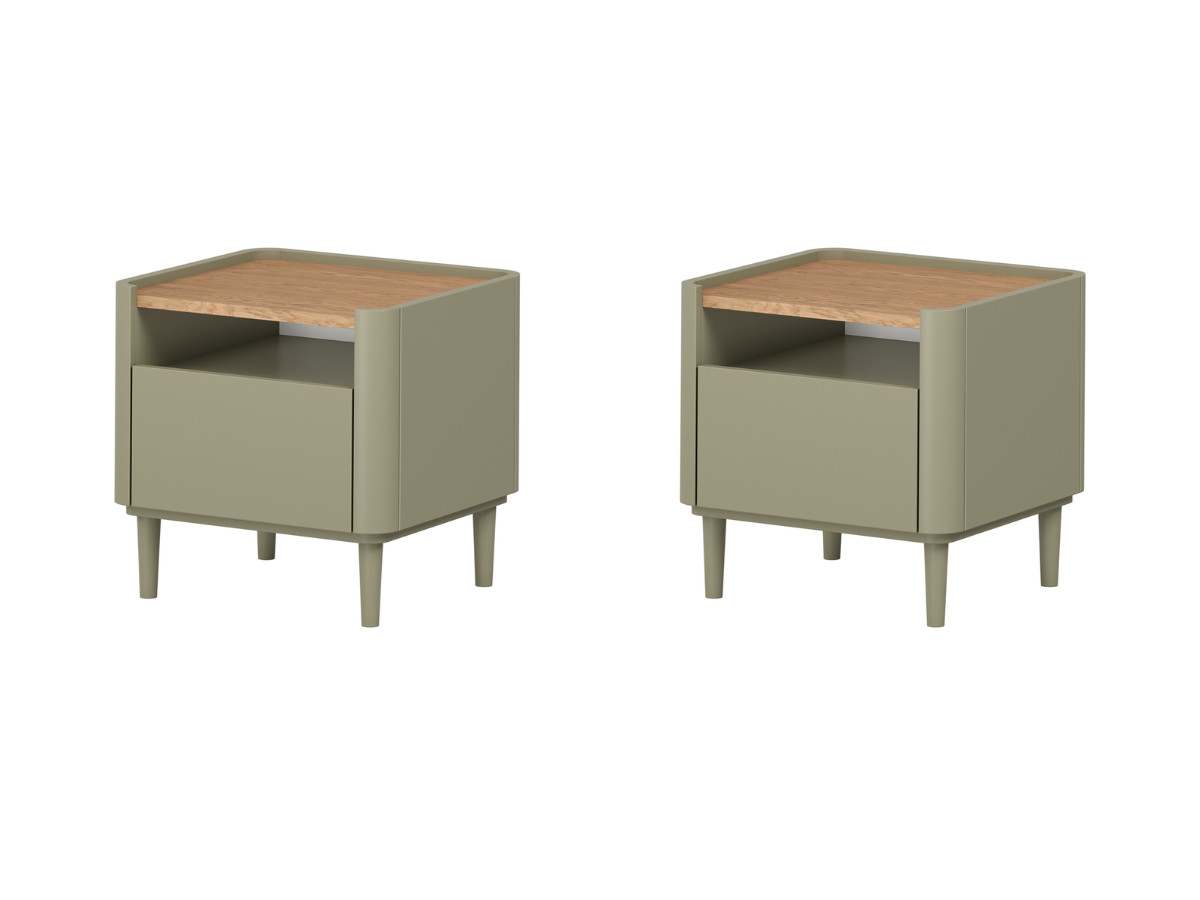 Set van 2 ANYRA nachtkastjes met elk 1 lade, poten van massief hout