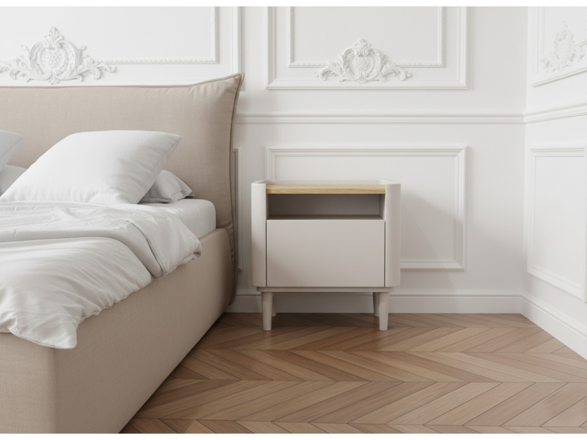 Table de chevet 1 tiroir ANYRA pieds en bois massif beige — vue 4