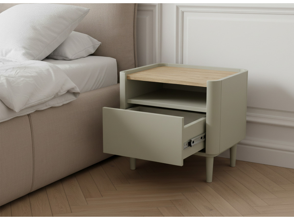 Table de chevet 1 tiroir ANYRA pieds en bois massif vert — vue 5