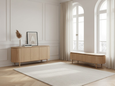 Ensemble SORMIOU avec buffet 180 cm + meuble TV 180 cm placage chêne massif