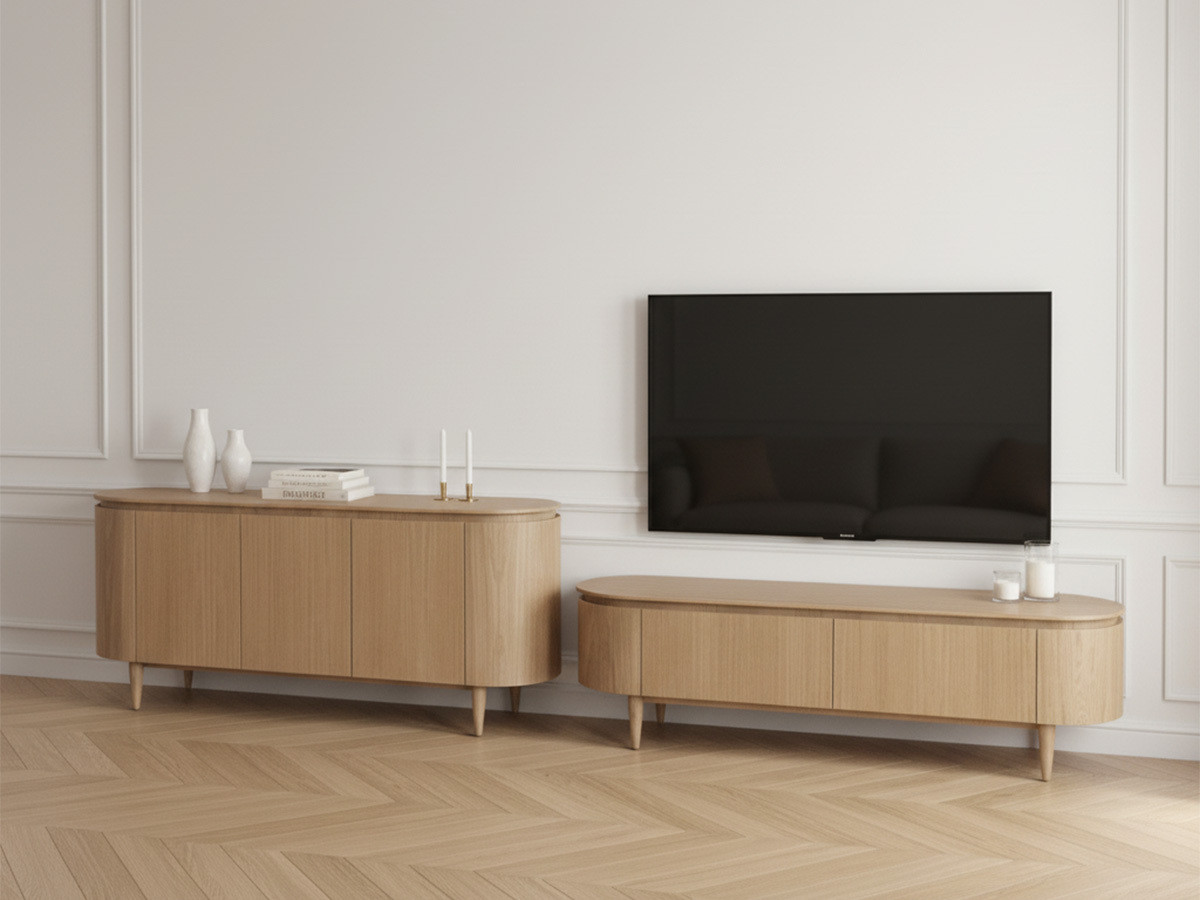 Ensemble SORMIOU avec buffet 180 cm + meuble TV 180 cm placage chêne massif marron clair — vue 6
