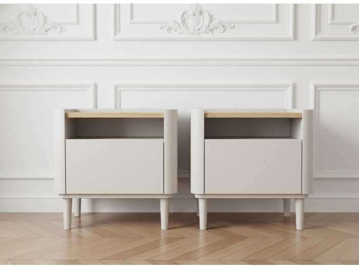 Lot de 2 chevets 1 tiroir ANYRA pieds en bois massif