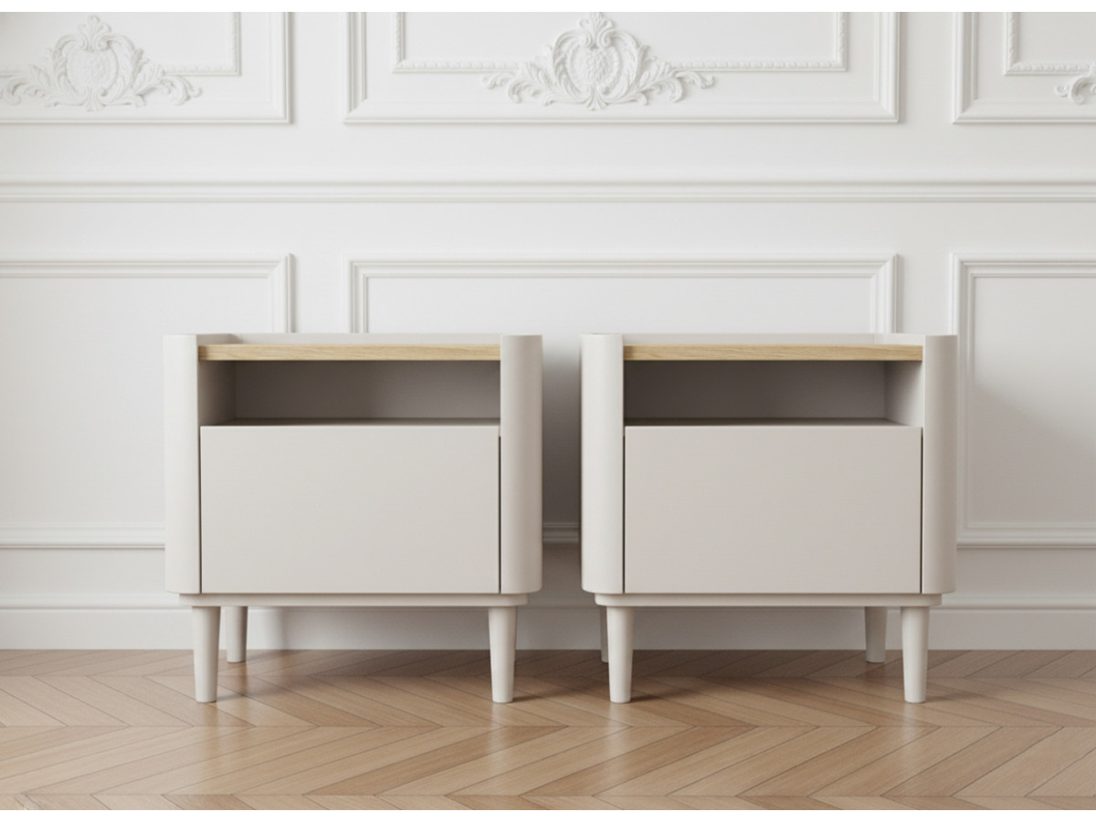 Lot de 2 chevets 1 tiroir ANYRA pieds en bois massif beige