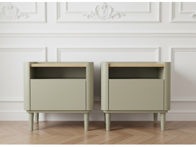 Lot de 2 chevets 1 tiroir ANYRA pieds en bois massif