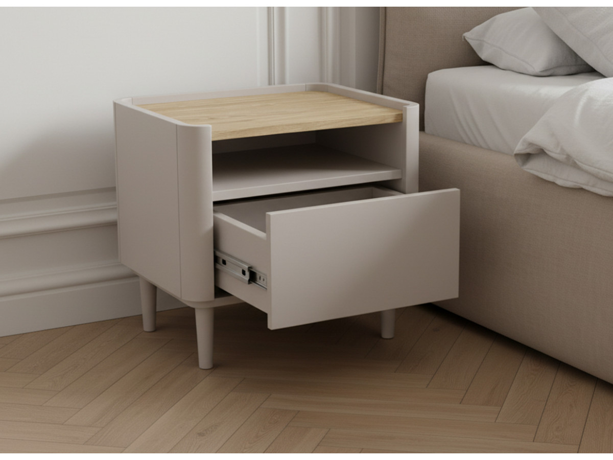 Lot de 2 chevets 1 tiroir ANYRA pieds en bois massif beige — vue 4
