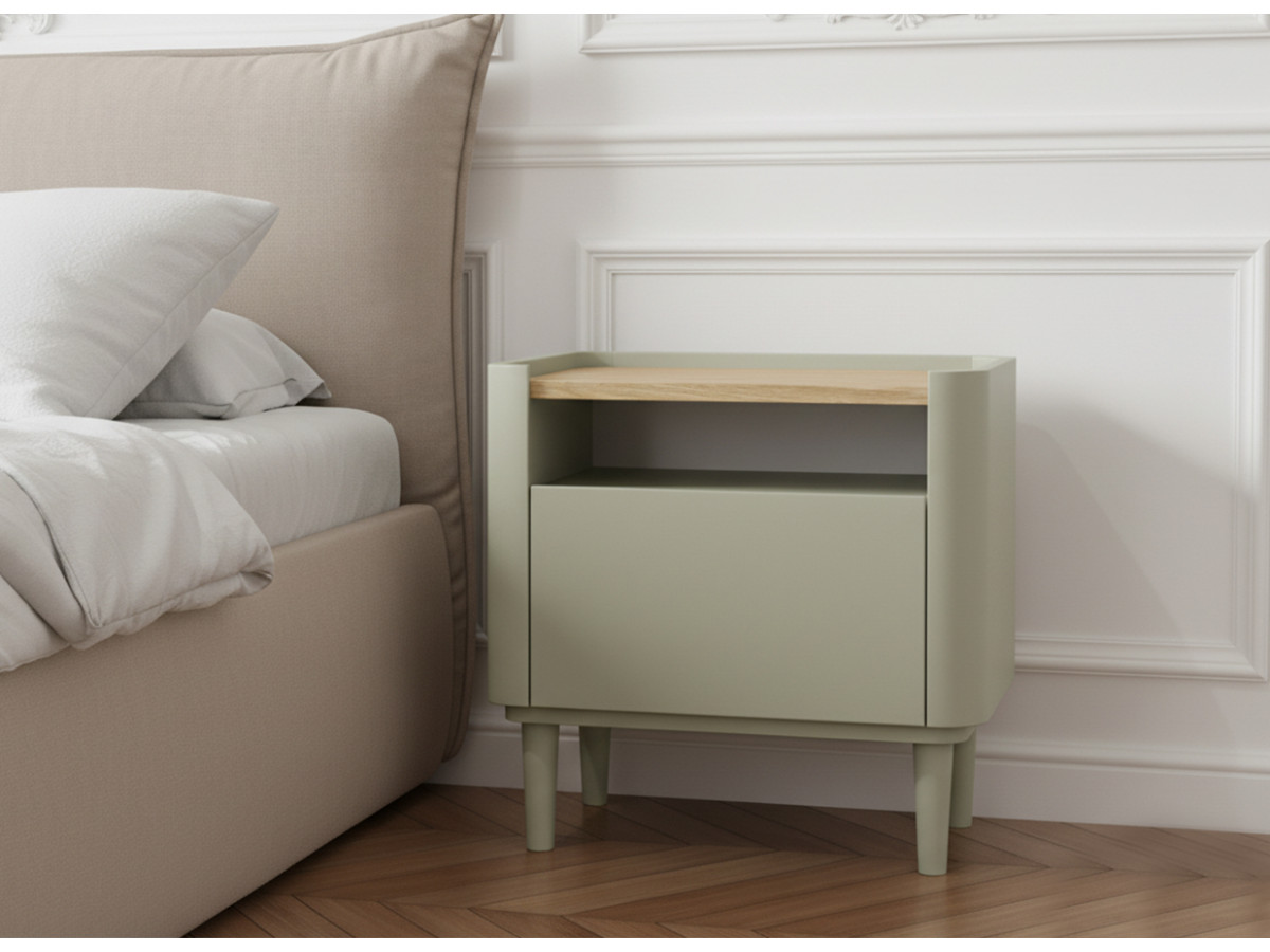 Lot de 2 chevets 1 tiroir ANYRA pieds en bois massif vert — vue 5