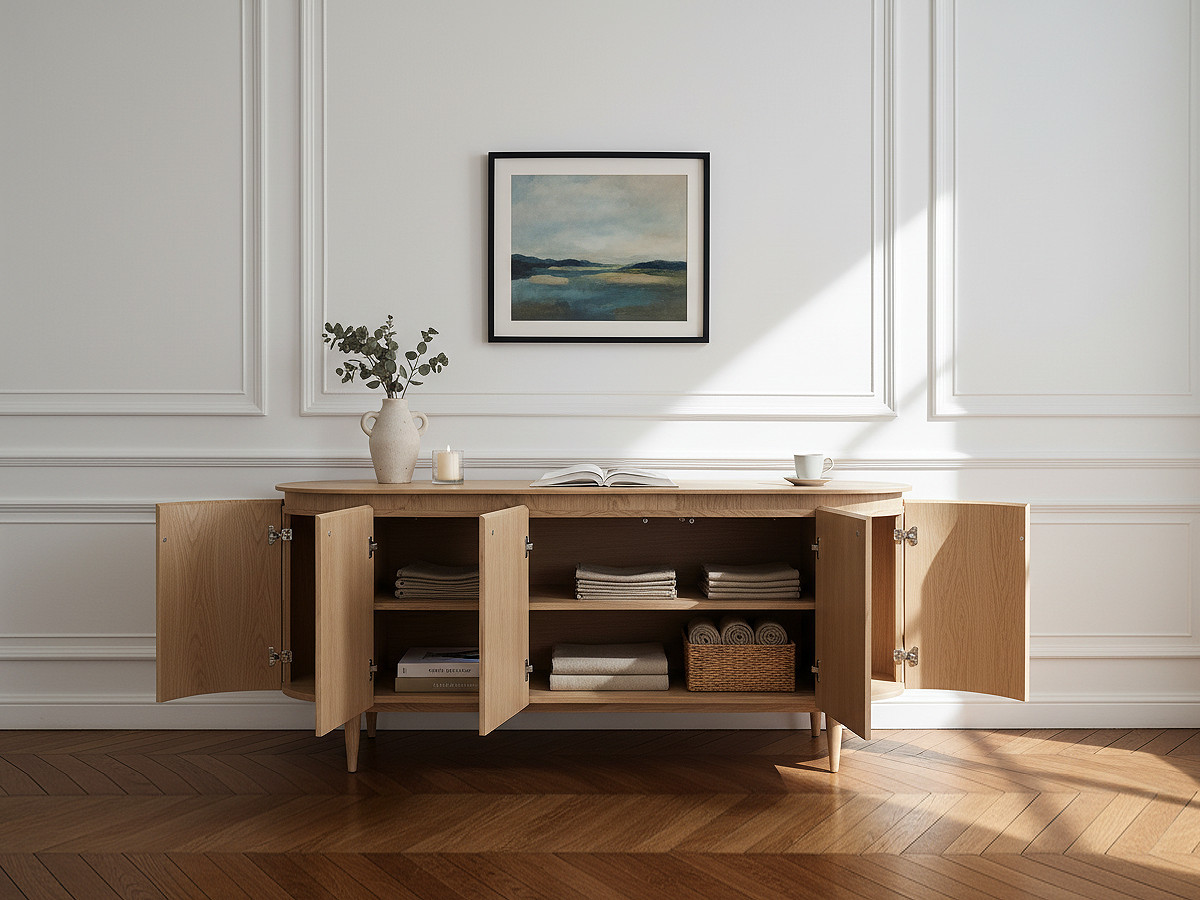SORMIOU set met 180 cm dressoir + 180 cm tv-meubel in massief eiken fineer