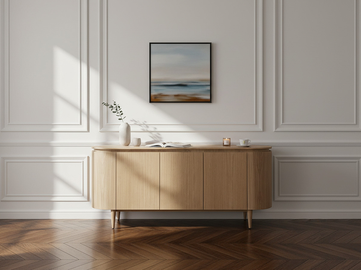 SORMIOU set met 180 cm dressoir + 180 cm tv-meubel in massief eiken fineer