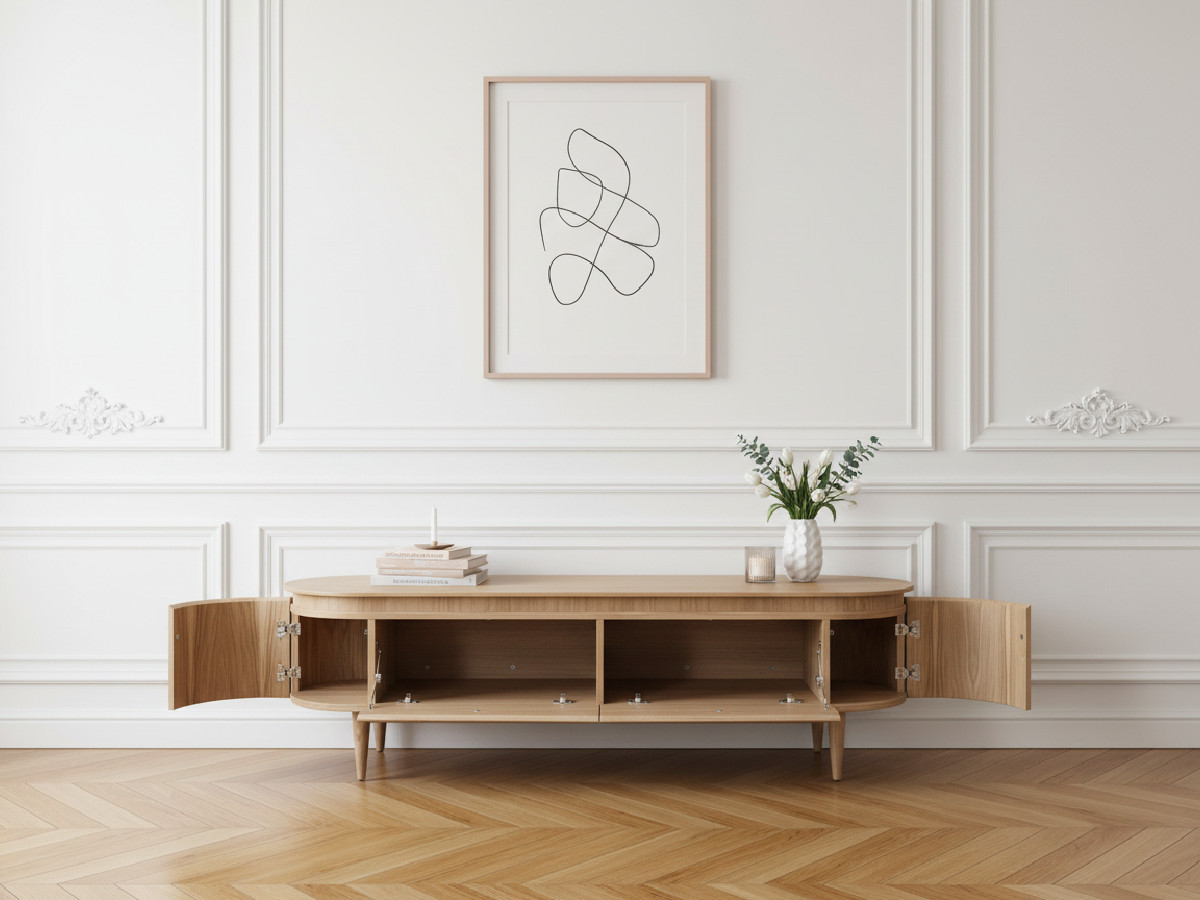 SORMIOU set met 180 cm dressoir + 180 cm tv-meubel in massief eiken fineer