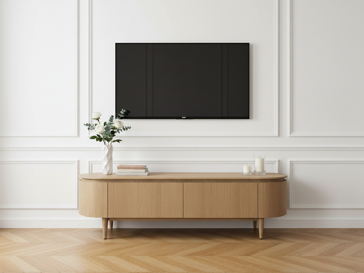 SORMIOU set met 180 cm dressoir + 180 cm tv-meubel in massief eiken fineer