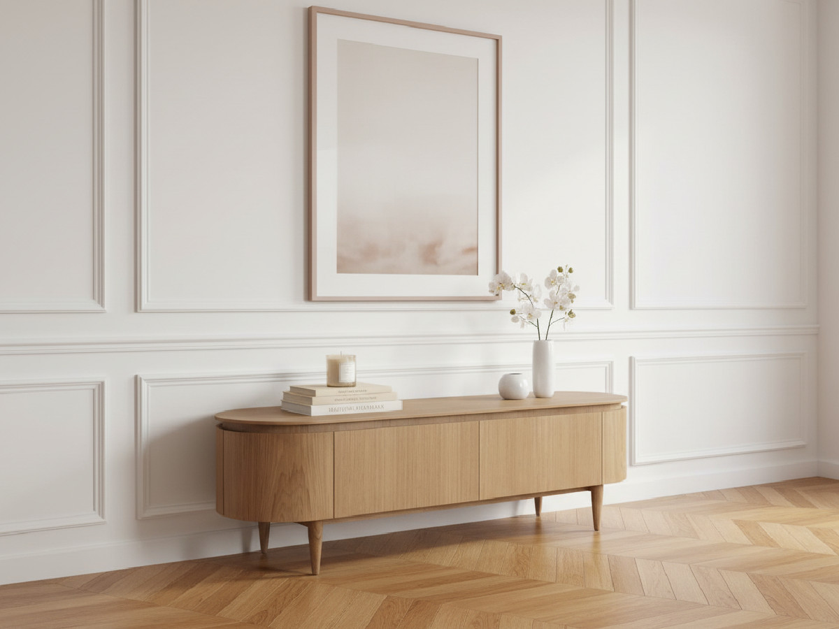 SORMIOU set met 180 cm dressoir + 180 cm tv-meubel in massief eiken fineer