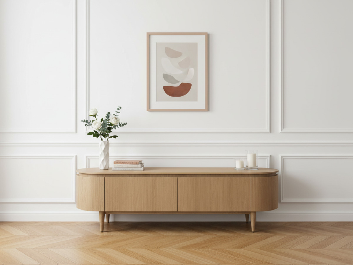 SORMIOU set met 180 cm dressoir + 180 cm tv-meubel in massief eiken fineer