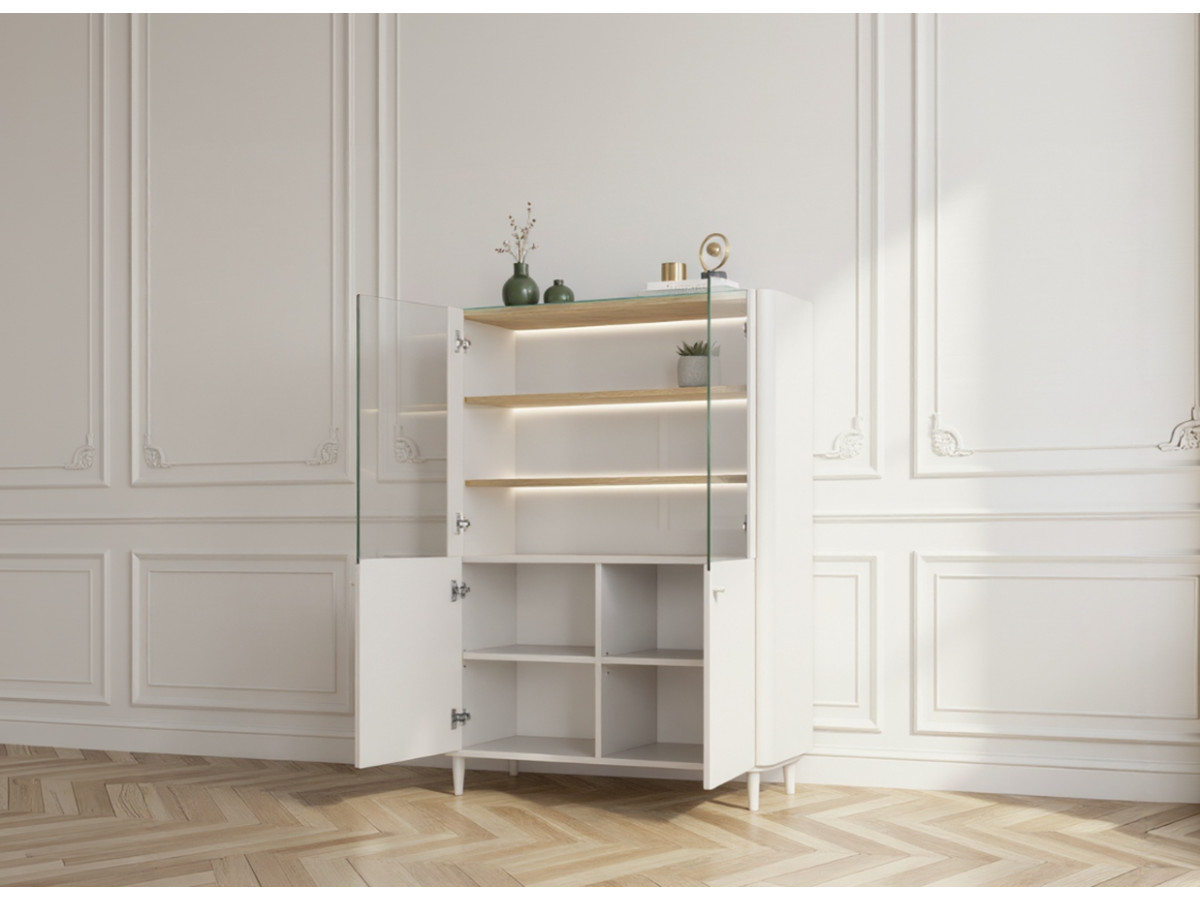Meuble vitrine 2 portes H. 150 cm ANYRA pieds en bois massif beige — vue 4