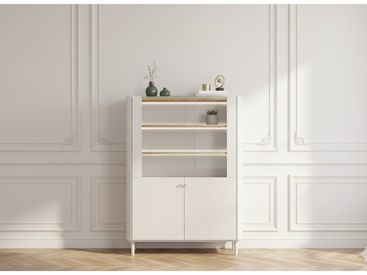 Meuble vitrine 2 portes H. 150 cm ANYRA pieds en bois massif | BOBOCHIC
