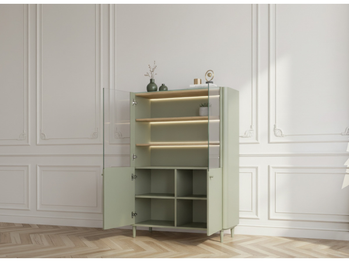 Meuble vitrine 2 portes H. 150 cm ANYRA pieds en bois massif