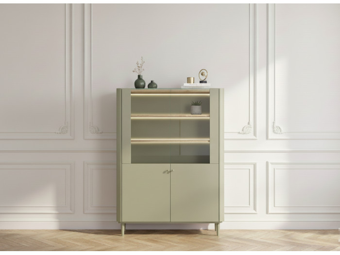 Meuble vitrine 2 portes H. 150 cm ANYRA pieds en bois massif