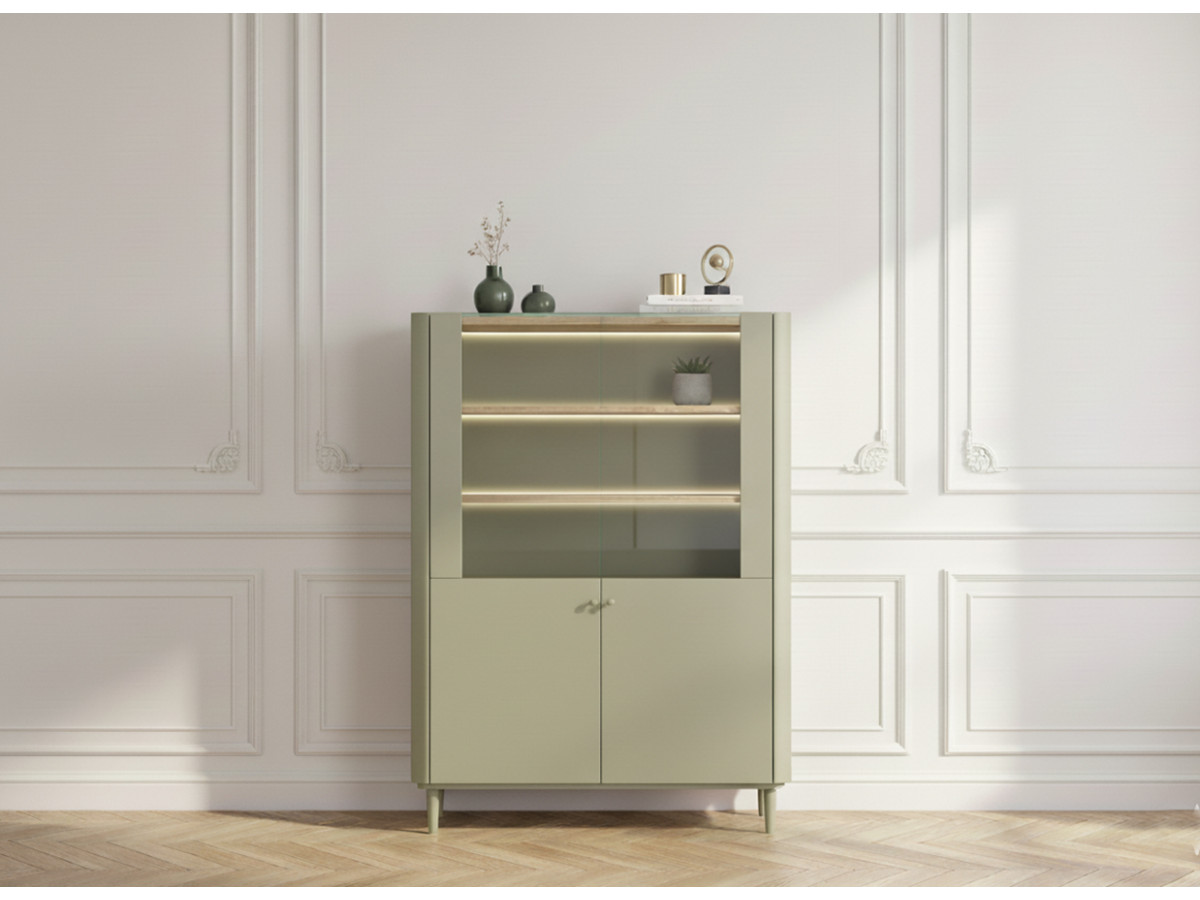 Meuble vitrine 2 portes H. 150 cm ANYRA pieds en bois massif