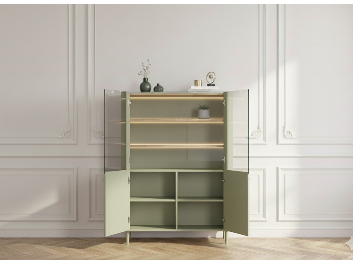 Meuble vitrine 2 portes H. 150 cm ANYRA pieds en bois massif