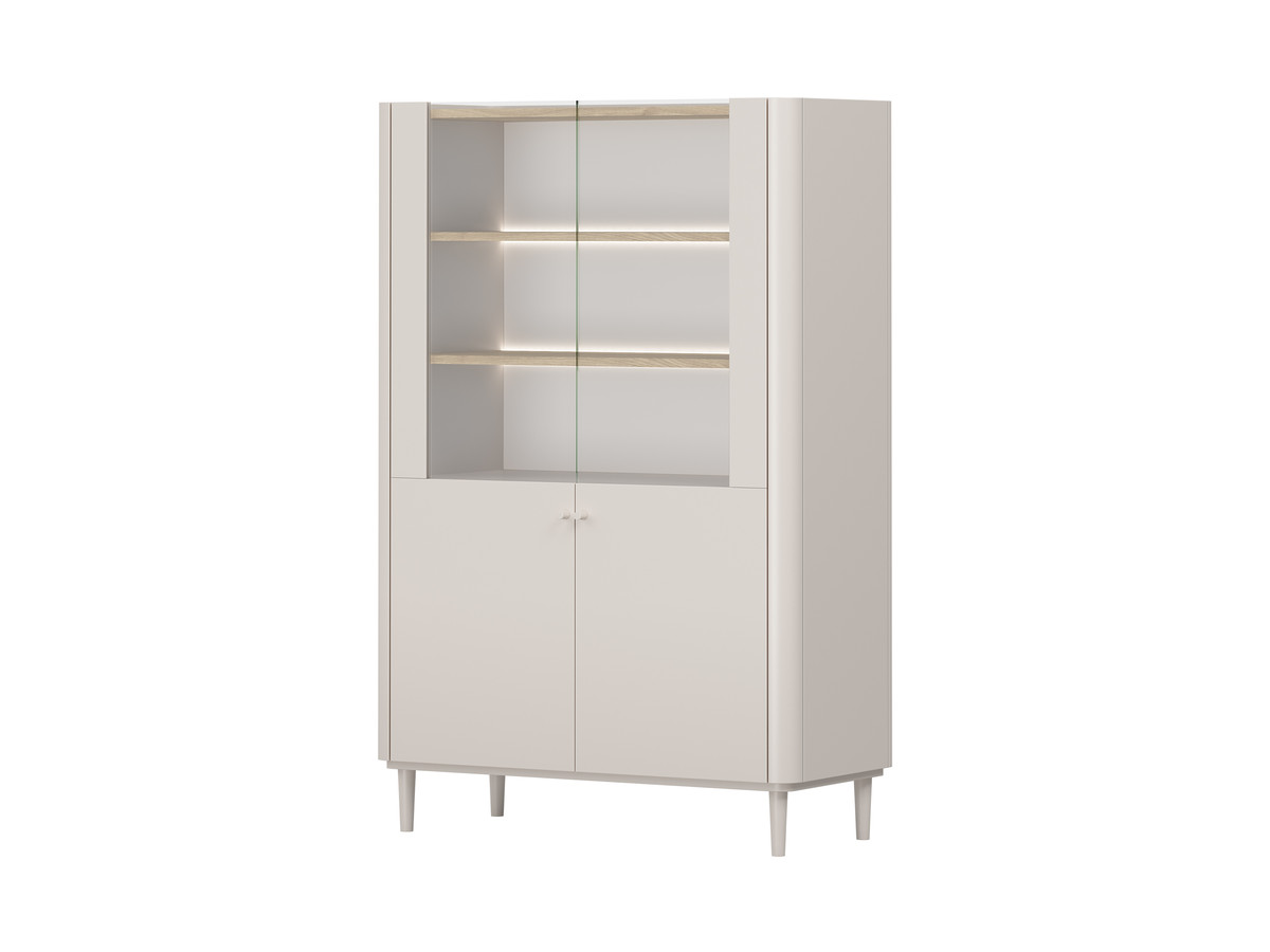 Meuble vitrine 2 portes H. 150 cm ANYRA pieds en bois massif beige — vue 6