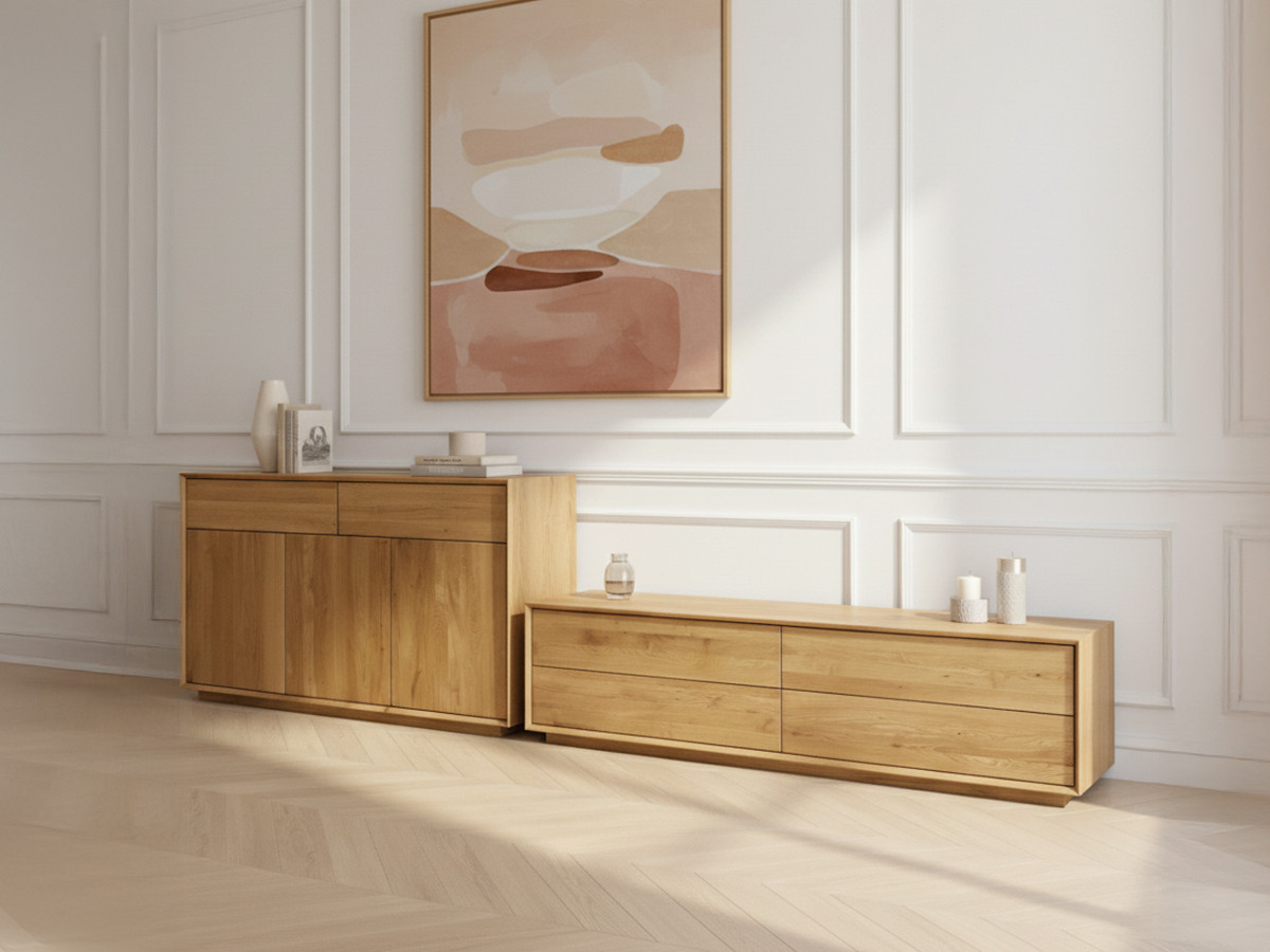 VICTORIA set met 164 cm dressoir en 218 cm massief eiken tv-meubel