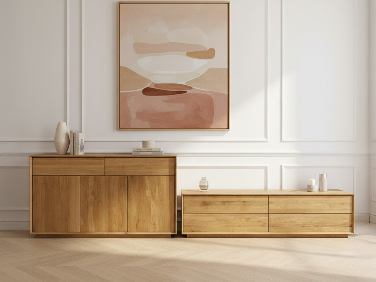 VICTORIA set met 164 cm dressoir en 218 cm massief eiken tv-meubel