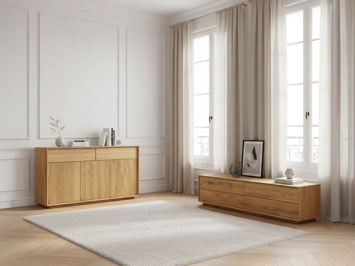 VICTORIA set met 164 cm dressoir en 218 cm massief eiken tv-meubel