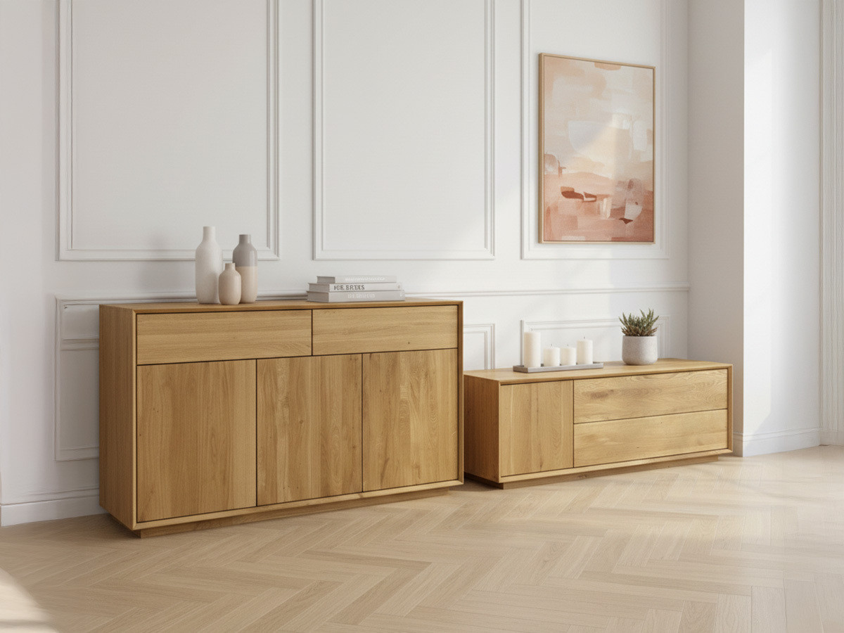 VICTORIA set met 164 cm dressoir + 137 cm massief eiken tv-meubel
