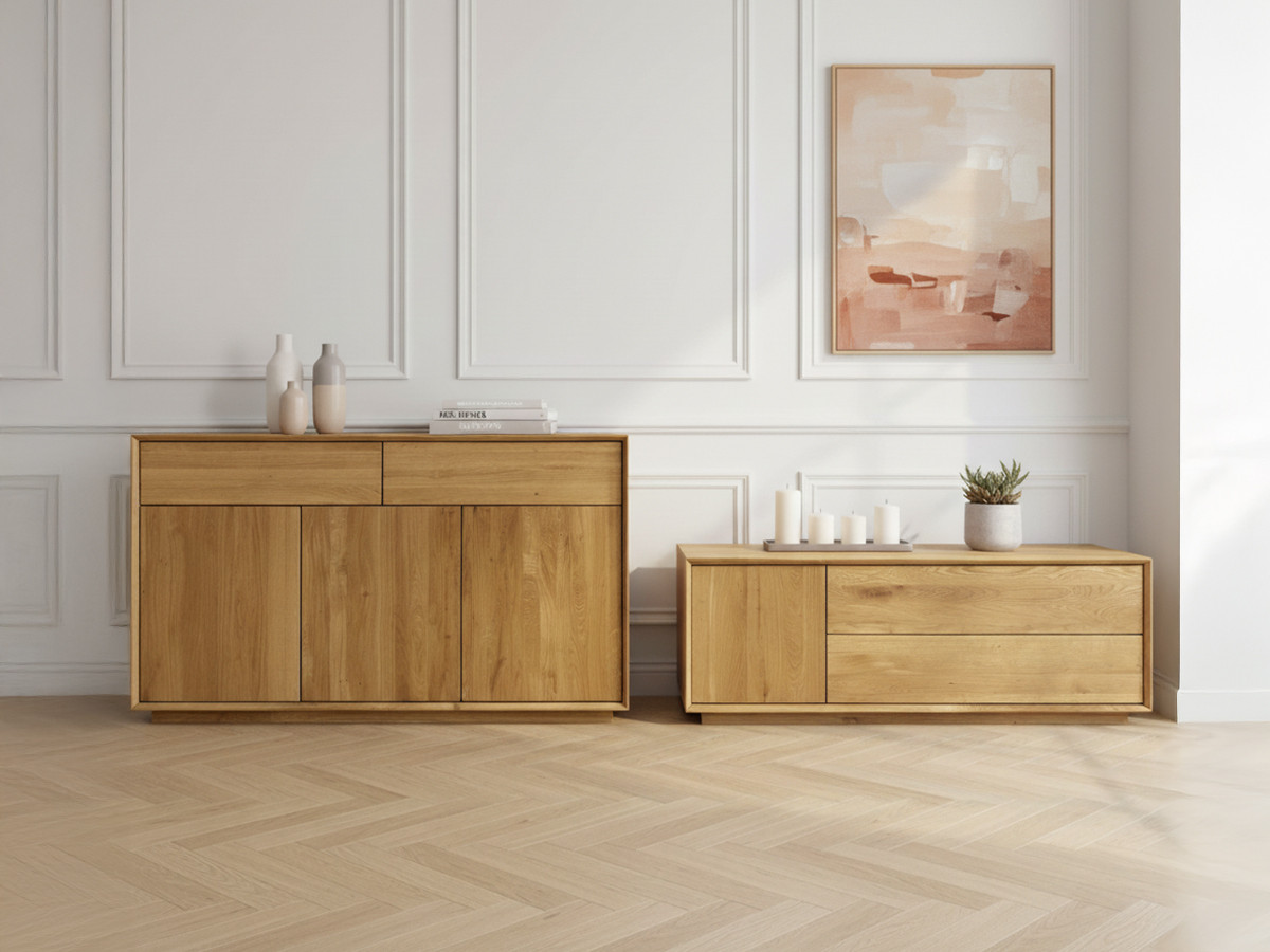 VICTORIA set met 164 cm dressoir + 137 cm massief eiken tv-meubel